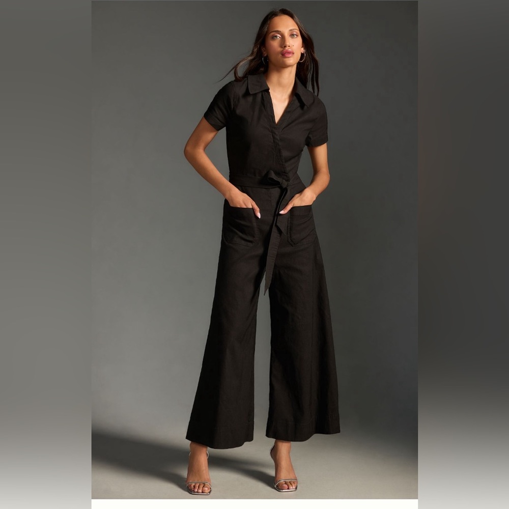 Anthropologie Maeve Colette faux wrap black  jumpsuit size 6.